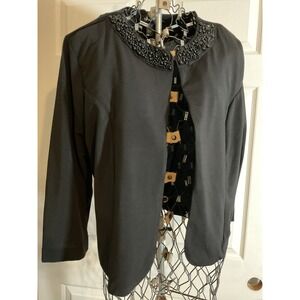 JSP Black Beaded Collar Open Front Blazer Jacket Women's Size M